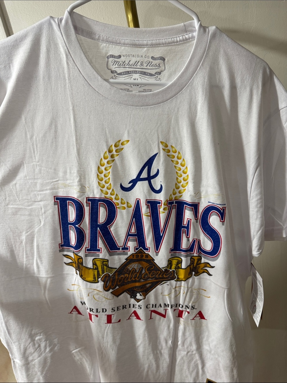 Mitchell & Ness Kids Atlanta Braves White Tee with Blue, Red & Gold Graphics